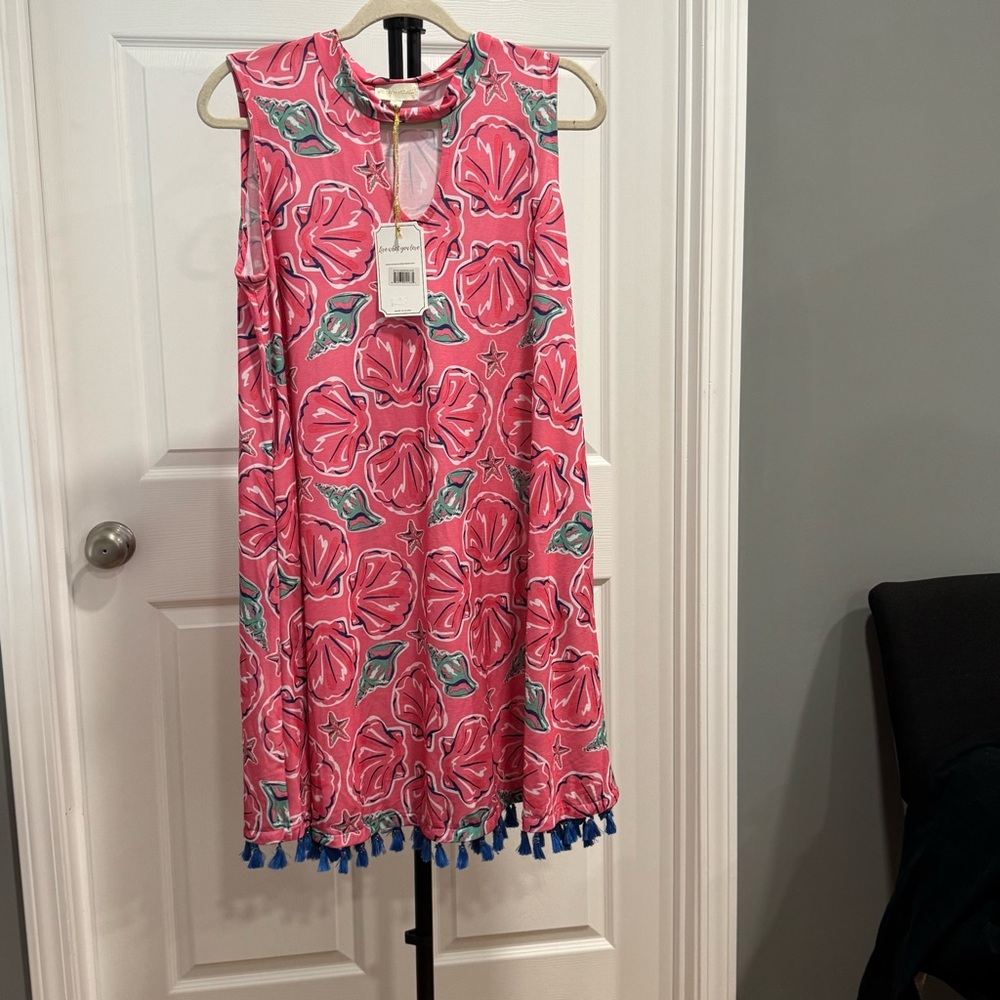 Pink Sleeveless Dress with Tassel Hem